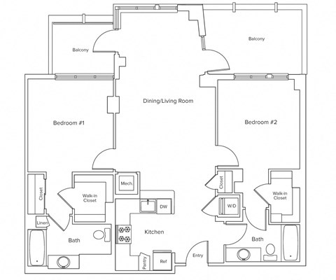 Floor plan for 2 beds, 2 baths, 1146 sqft